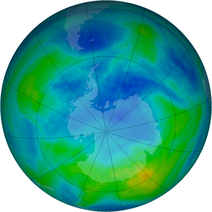 Antarctic ozone map for 21 April 1991